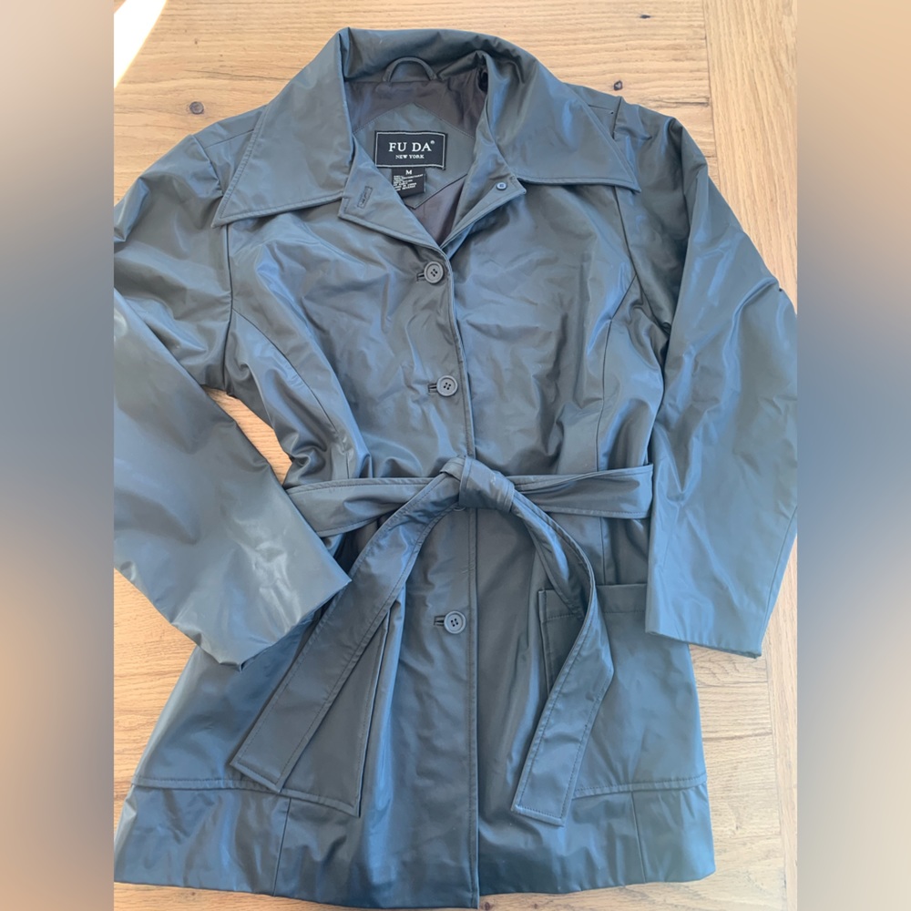 Fu Da Belted Trench Coat Extended Collar Polyurethane Women’s‎ M Preloved